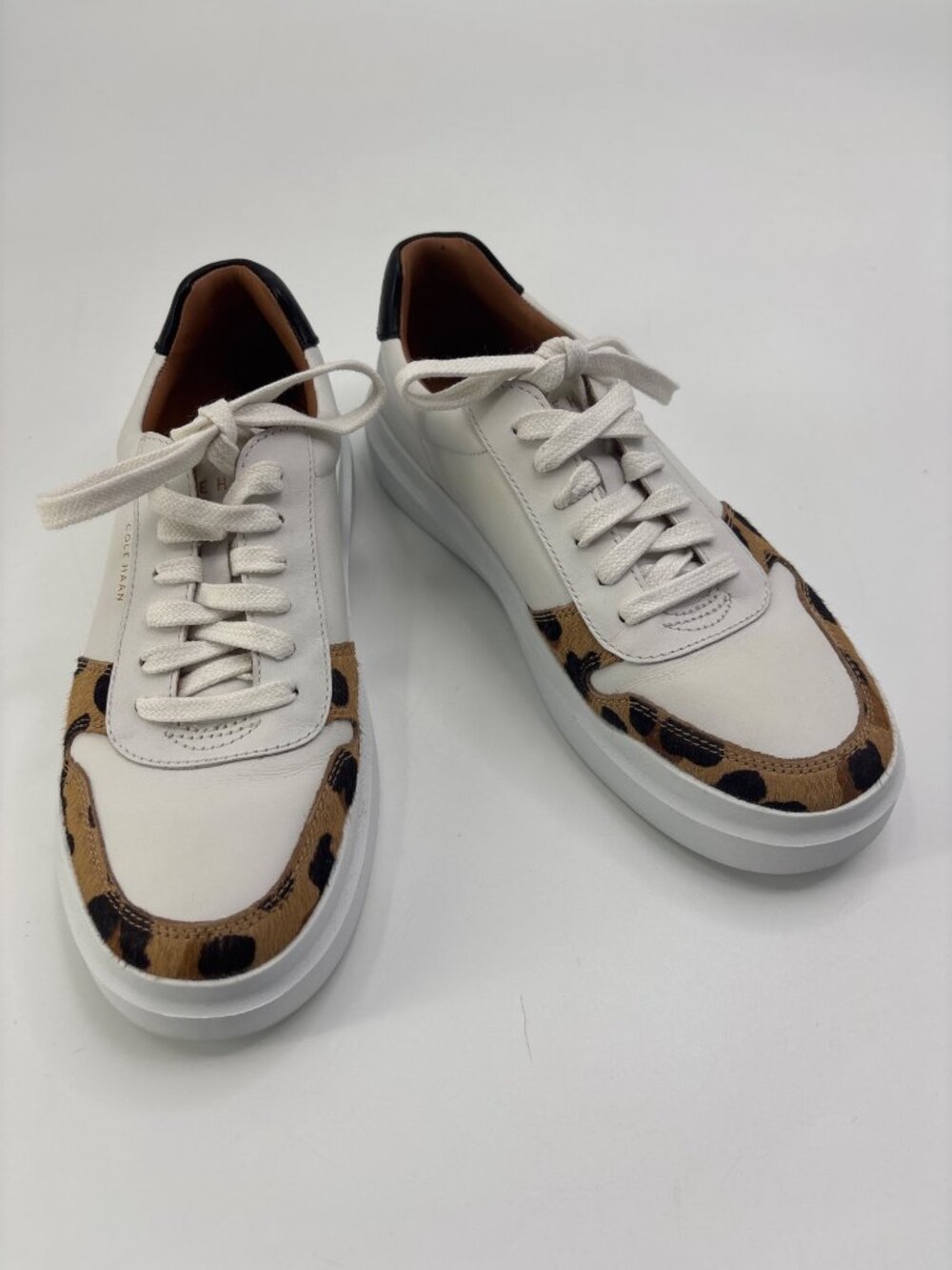 Cole Haan GrandPro Rally Leopard Print Calf Hair White Leather Lace Sneakers 8 - Picture 2 of 7